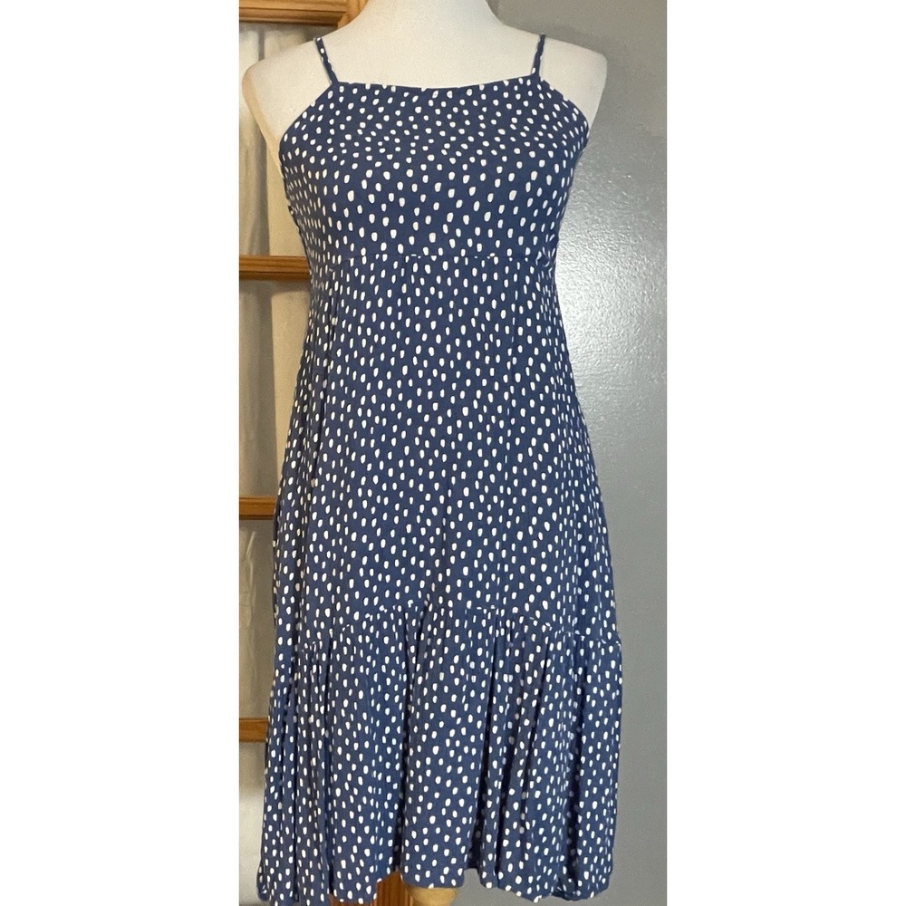 Y2K A&F Tiered Polka Dots Dress Girls 13/14 Blue Ivory Crinkly Cut Out Beach